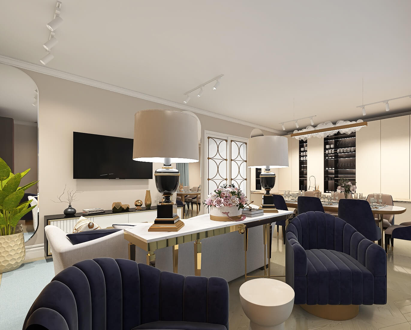 Área de comedor con mesa y sillas de diseño moderno